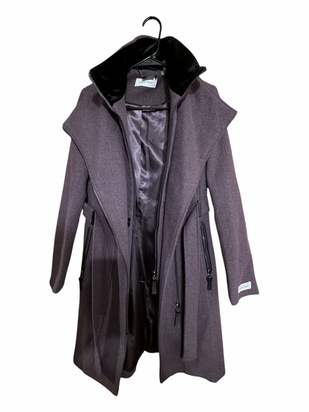 Calvin Klein Women's Deep Plum Wool-Blend Trench Coat